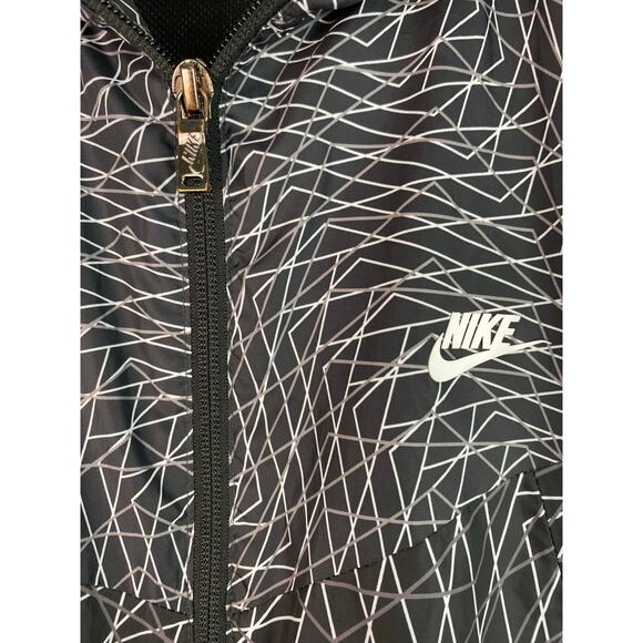 Nike Women's M Black White Gray Geometric Full Zip Hooded Windbreaker Jacket - Picture 10 of 10